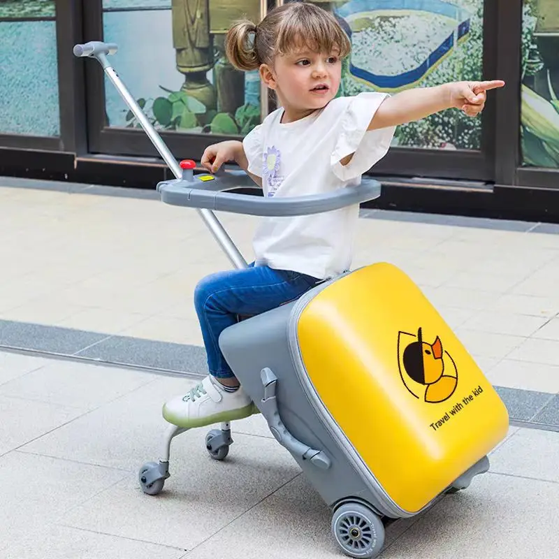 Children\'s Suitcase on Wheels Ride on Trolley Luggage Foldable Travel Bags Suitcase Lazy Kids Trolley Cabin Carry on Suitcases