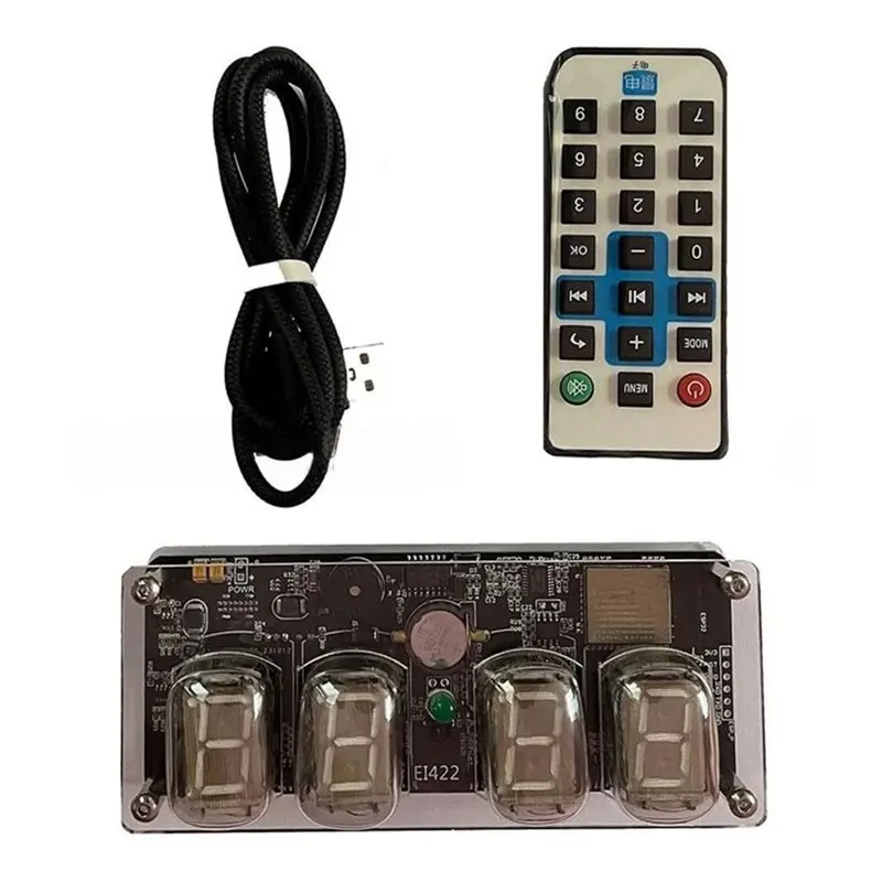 VELIF-EI422 4-Bit Wifi Timing Fluorescent Tube Clock Nixie Tube Design Built-In Bluetooth Speaker Supports Remote Control