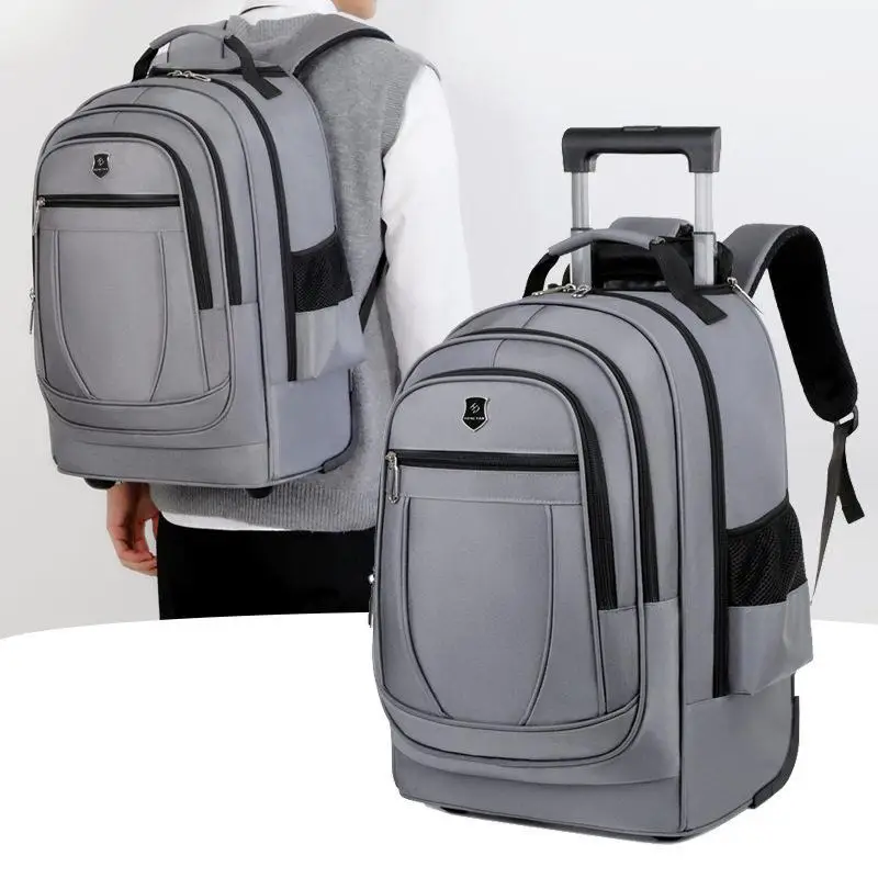 Lightweight Travel Backpack with Wheels High Capacity Middle School High School Boys Backpack Pull Rod Double Shoulder Bag