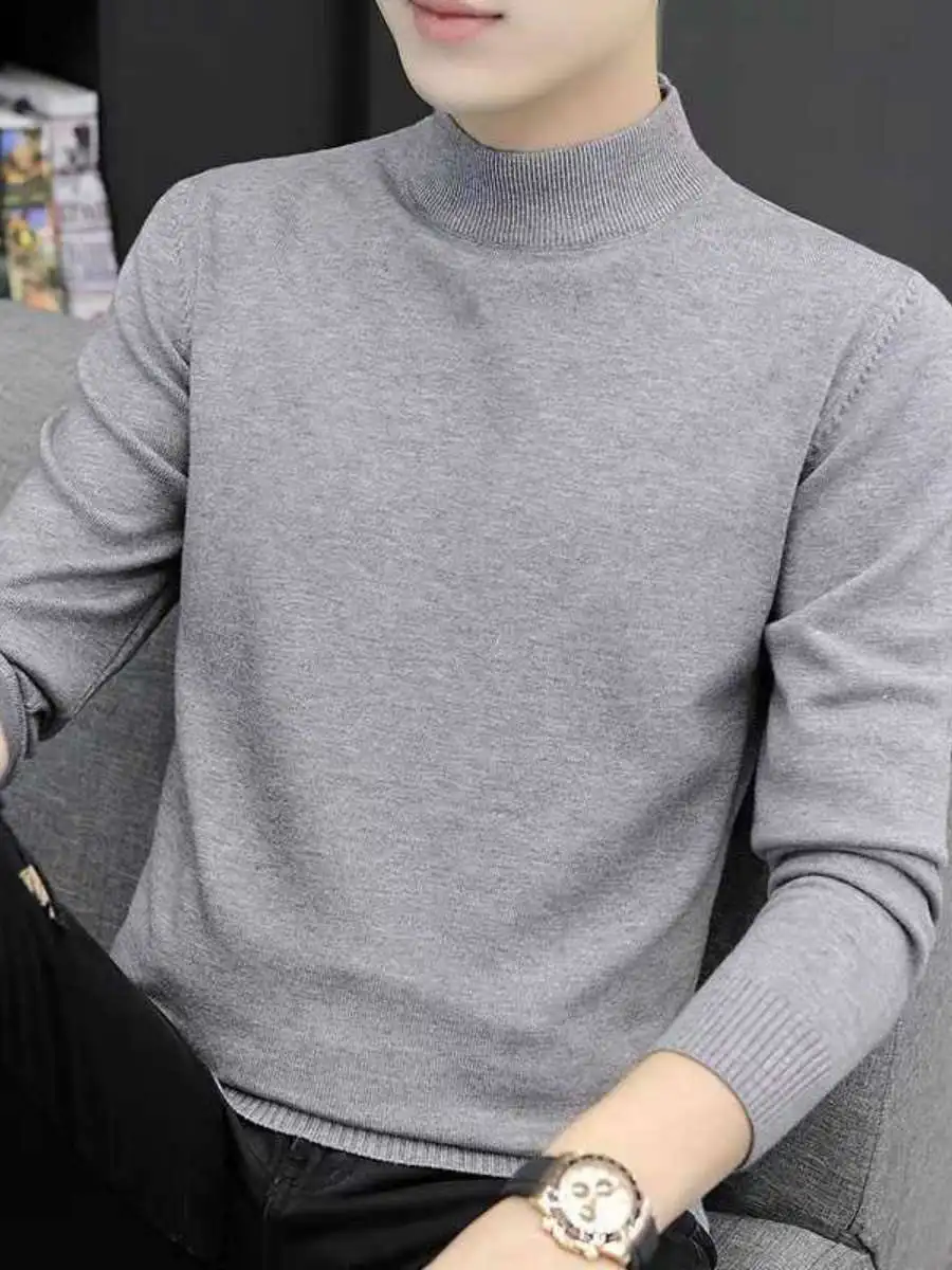

Men's Knitted Sweater Slim Fit f High Collar mid Collar Pure Bla Tead irt Trendy Youth Inner Wear Casual Spring Season