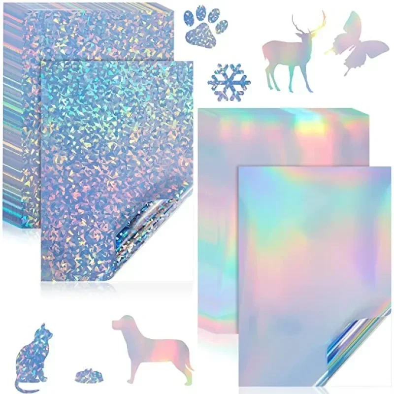 5Pcs A4 Waterproof Holographic Overlay Sheets Adhesive Sticker 210x297mm For inkjet printers DIY Package Photo Laminating Film.