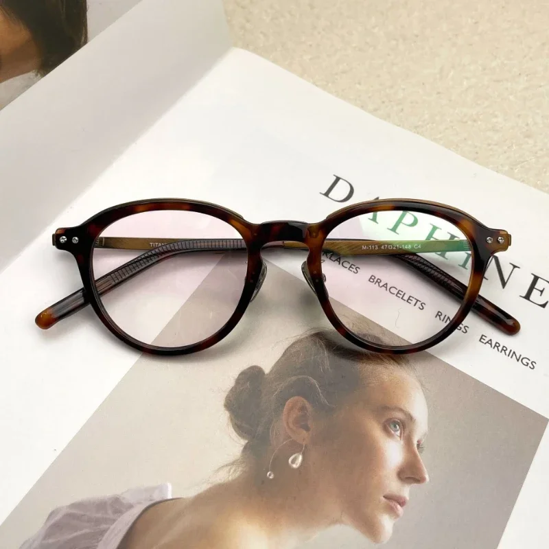 

High-quality Acetate Male Round Frame Glasses M-113 Japanese Brand Design Titanium for Female Reading Anti-blue Myopia Eyewear