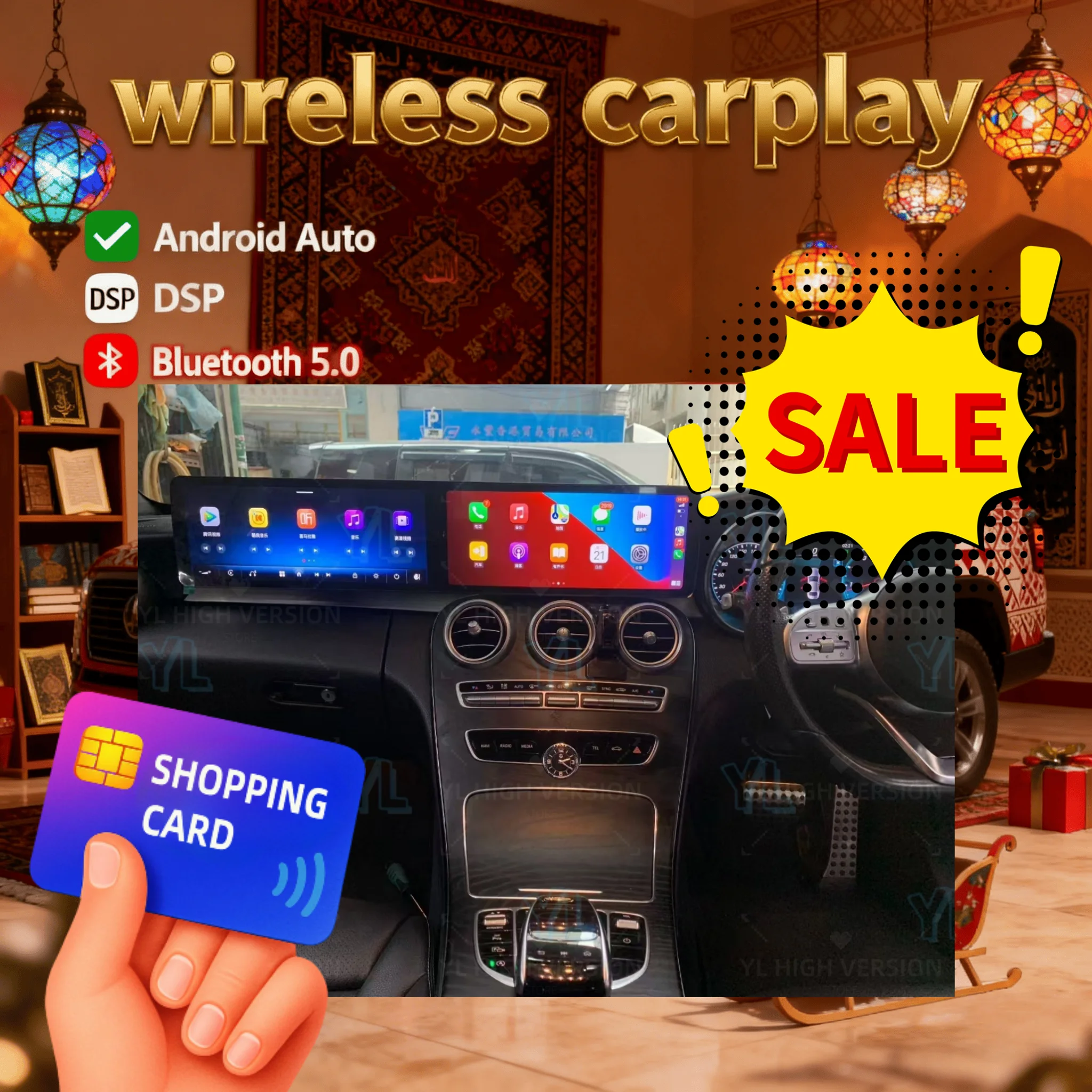 

RHD Dual Screen Car Radio For Mercedes-Benz C GLC W205 W253 2011-2020 Car Multimedia Video Player GPS Carplay Unit Bluetooth 5.0