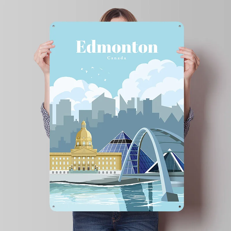 Póster Metálico de Viaje a Edmonton, Arte de Pared Personalizado, Letreros Retro Vintage de Hojalata para Decoración de Cuarto de Hombre, Accesorios para Habitación