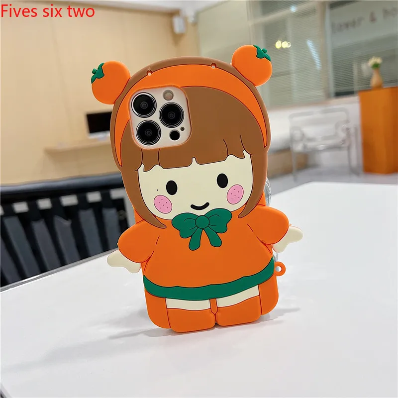 Korean Cartoon Super Cute 3D Orange Girl Silicone Case For Samsung A05 A15 A25 A35 A55 A13 A23 A33 A53 A12 A22 A32 A52 Note 9 10