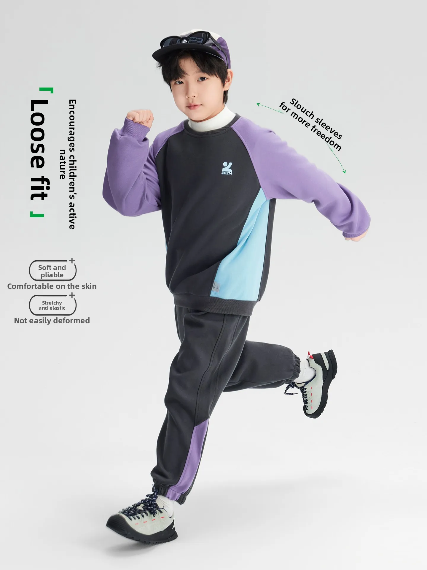 Pa Town Boys' Sportswear Set Spring Autumn Cotton Polyester Blend Hoodie Pants Outfit Two-Piece Contrast Color Children's Clo...