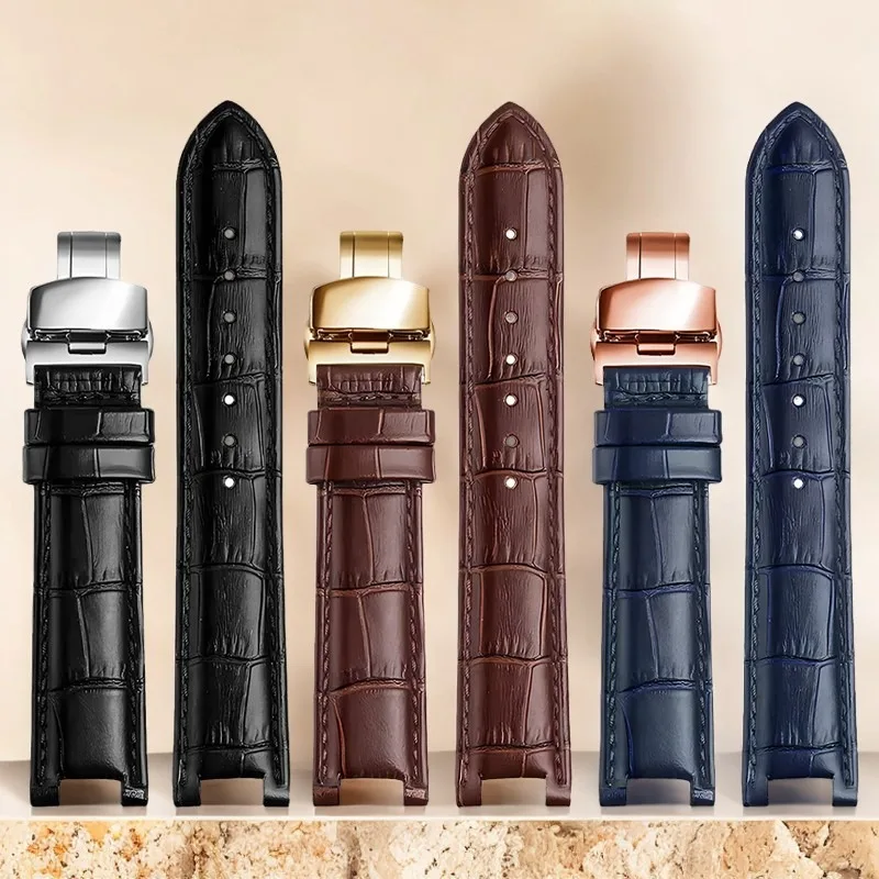 22x13mm 20x11mm Cowhide watch band For GC Guess Cartier PASHA W3108/HPI004 Butterfly Buckle notch watch strap bracelet，with tool