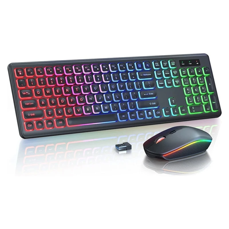 Rgb Backlit Wireless Keyboard And Mouse Combination Rechargeable Luminous Letters Full-Size Ergonomic Sleep Mode 2.4ghz Laptop