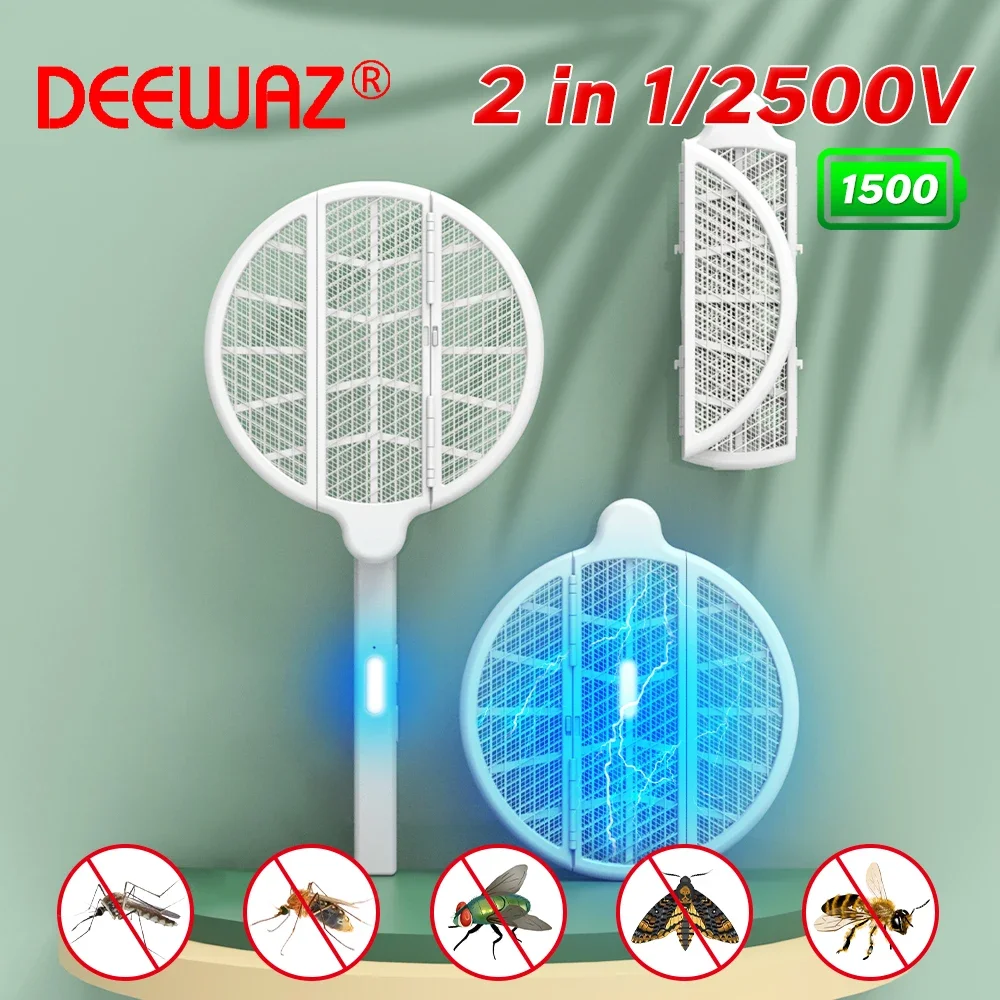 

2 In 1 Foldable Electric Mosquito Killer Fly Swatter 360° Trap Rechargeable Mosquito Racket Insect Killer Light 2500V Bug Zapper