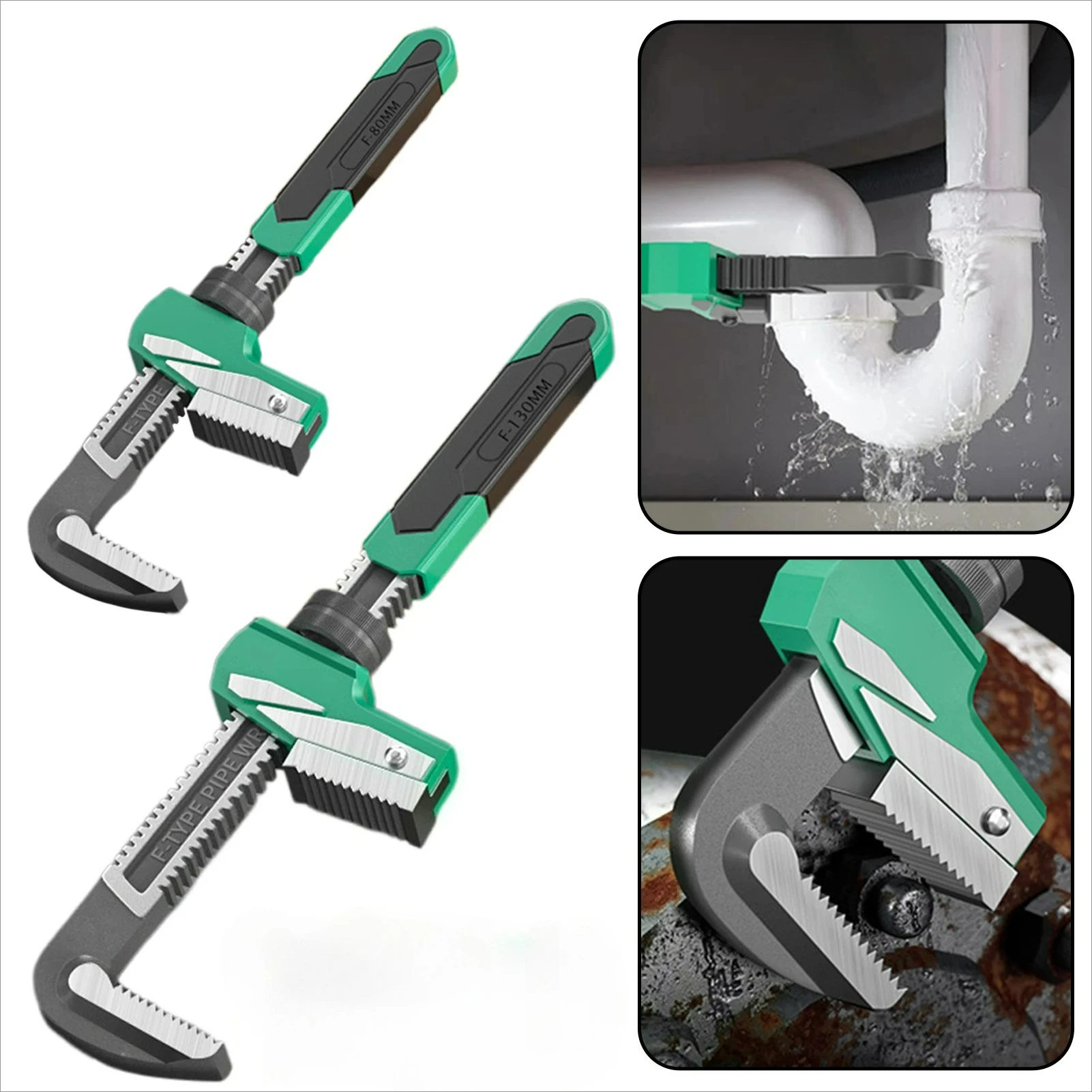 

F-type Wrench Right Right Angle Wide Jaw Opening 80mm 130mm Adjustable Spanner Auto Repair Plumber Wrench Tool