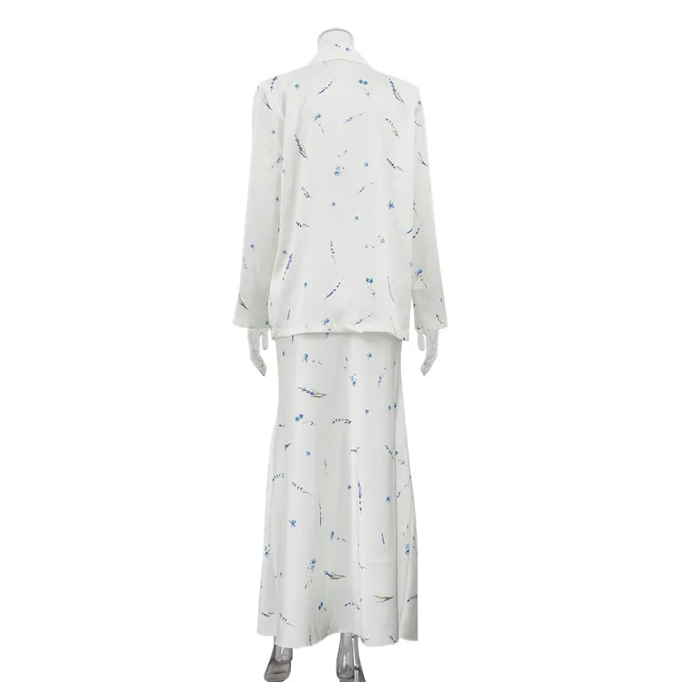 2025 moda solta impressão feminina duas peças conjunto elegante blazer de manga longa com cintura alta maxi saia conjunto feminino streetwear