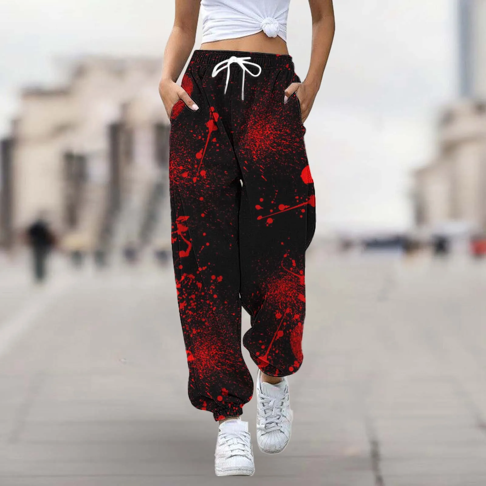 

Women's Autumn And Winter Halloween Printed High Waisted Elastic Lace Up Athletic And Casual Sweatpants Casual Pants Women Fall