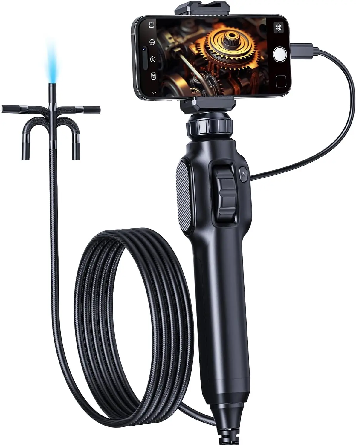 Two-Way 360° Borescope, 1080P Inspection Camera, Inspection Scope with Light, 8 LED Endoscope Compatible with Android/iOS