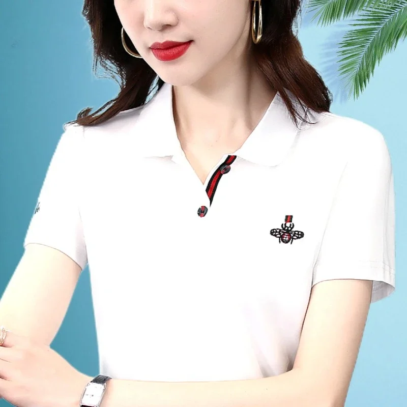 

Sweatshirt Women's T-shirts Cotton Short Sleeve Casual Woman Pulovers Short Sleeve Polo Basic Luxury Women's Summer Tees