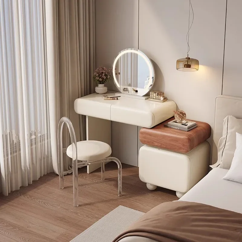 

New solid wood paint cream style simple modern bedroom high-end dressing table bedside table integrated dressing table