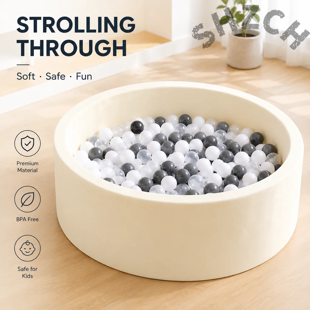 Thick Sponge Ball Pit for Kids – Indoor Ocean Wave Playpen with Soft Balls, Safe Toddler Play Area