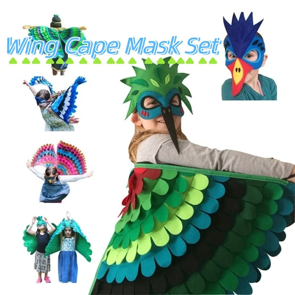 Filztuch Halloween Umhang mit Maske Robe Vogelflügel Halloween Kinder Kostüm Eule Cosplay Cape Maske Set Bühnenauftritt