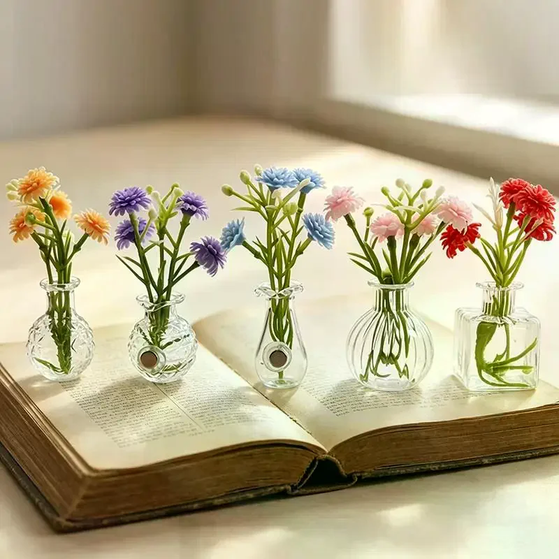 DIY Glass Vase Fridge Magnet 1/5 Pcs Mini Flower Holder Refrigerator Message Sticker for Whiteboard Decoration