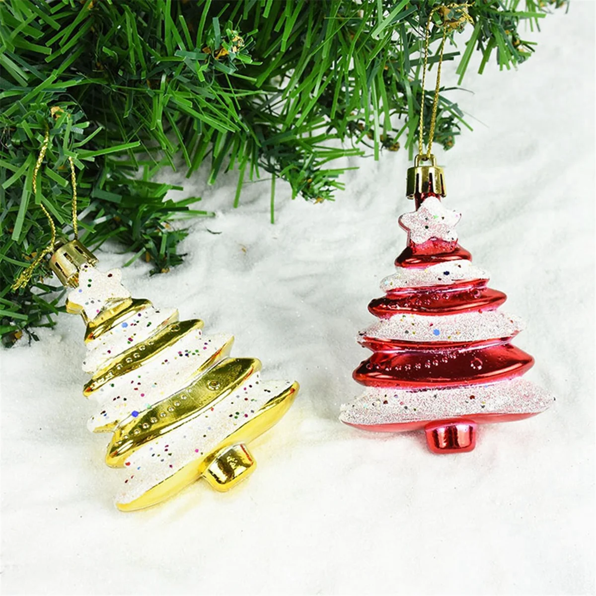 ONCE 8x6cm 4 Pack Christmas Ball Special-Shaped Christmas Tree Decoration Props Gift Plastic Painted Christmas Tree Blue