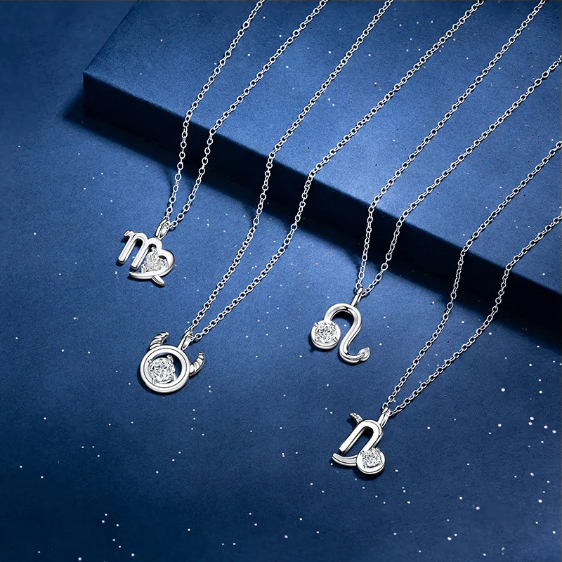 رائجة البيع الأصلي فضة الزركون 12 زودياك سلسلة قلادة قلادة للنساء فتاة الترقوة سلسلة مجوهرات هدية عيد ميلاد #4