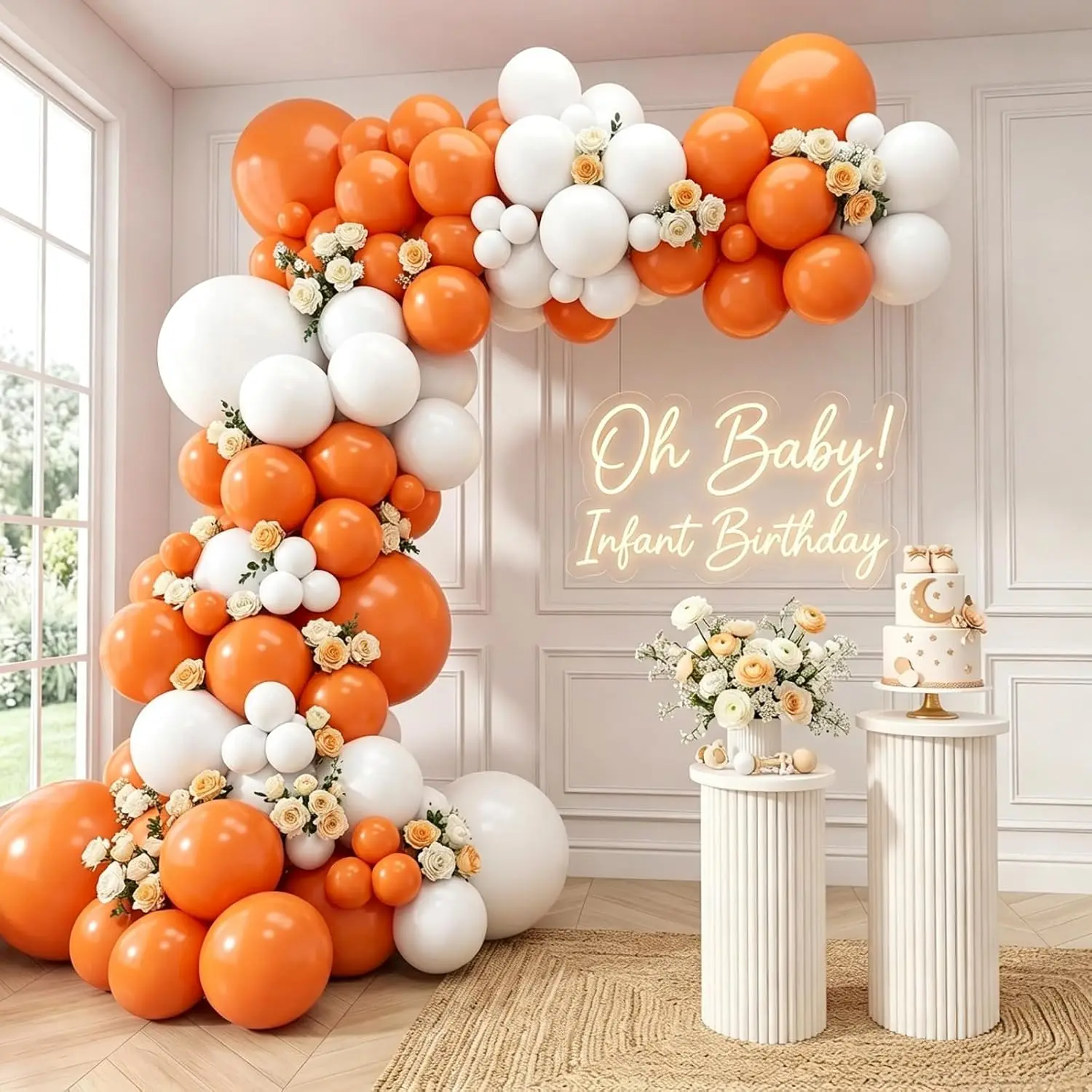 95Pcs Orange and White Balloon Arch Garland Kit  for Fall Autumn Bridal Baby Shower Themed Wedding Birthday Party Decorations