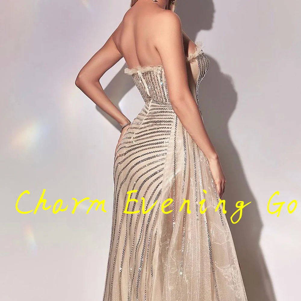 Straight Floor Length Side Slit  Sleeveless Crystal Evening Dress Bespoke Occasion Gowns Photo Color Exquisite and Delicate