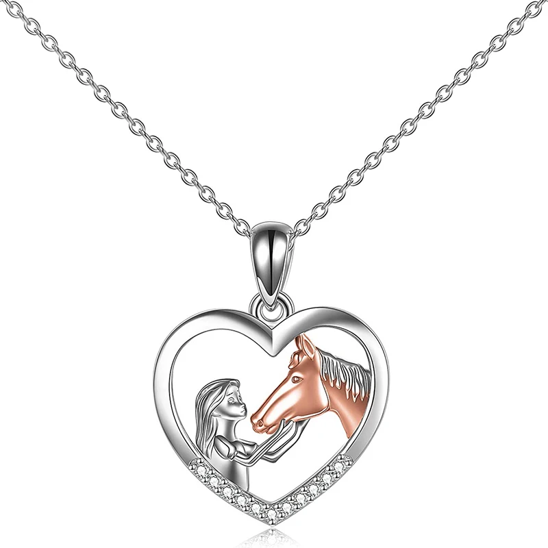 Huitan Friends Necklace for Girl and Horse Two-tone Design Creative Anniversary Gift Fashion Women Necklace CZ Jewelry Wholesale