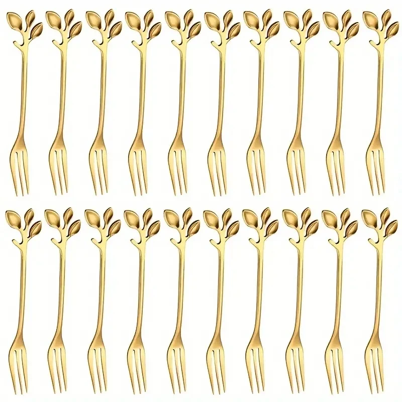 

20pcs Golden Stainless Steel Fruit Fork Creative Mini Fork Tableware Dessert Fork Dishwasher Safe For Home Party Restaurant