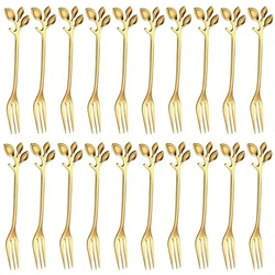 20pcs Golden Stainless Steel Fruit Fork Creative Mini Fork Tableware Dessert Fork Dishwasher Safe For Home Party Restaurant