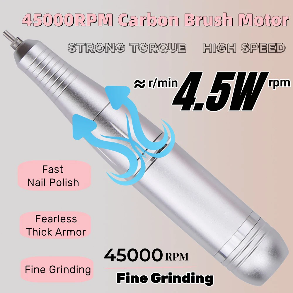 Perceuse à Ongles Rechargeable par USB, Machine de Manucure Professionnelle, Dissolvant de Polissage de Gel, Ensemble de Perceuses, Nail Art, Voix Basse, 45000 tr/min