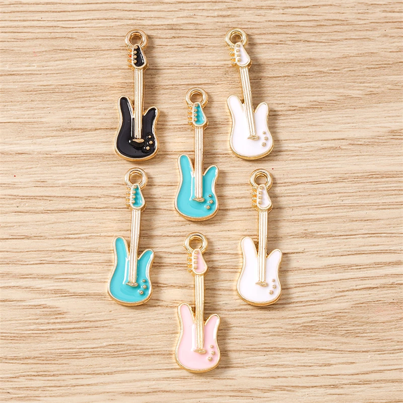 10 Stück 9 x 28 mm niedliche Emaille-Musik-Gitarren-Charms-Anhänger für die Herstellung von Tropfen-Ohrringen, Halsketten, Armbändern, DIY-Handwerk, Schmuckzubehör – Detail 8