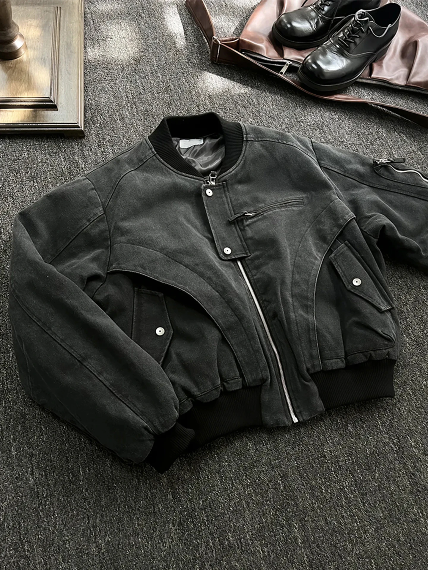 

Waed Denim Baseball Jaet Men's Spring Autumn American High Street Workwear Motorcycle Jaet Outerwear Loose Fit Zipper