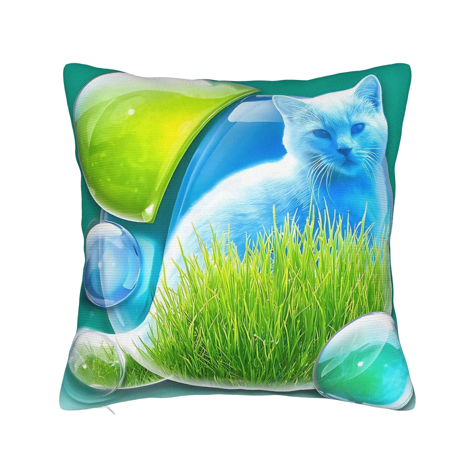 Frutiger Aero Cat Square Pillow Case  Cushion Cover Awesome Zippered Decorative Pillowcase for Sofa 45x45cm