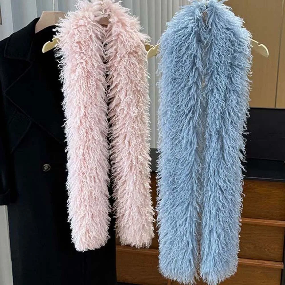 Thick Faux Fur Scarf Soft Double Sided Long Plush Muffler Skin Friendly Lightweight Fluffy Winter Shawl Evening Party