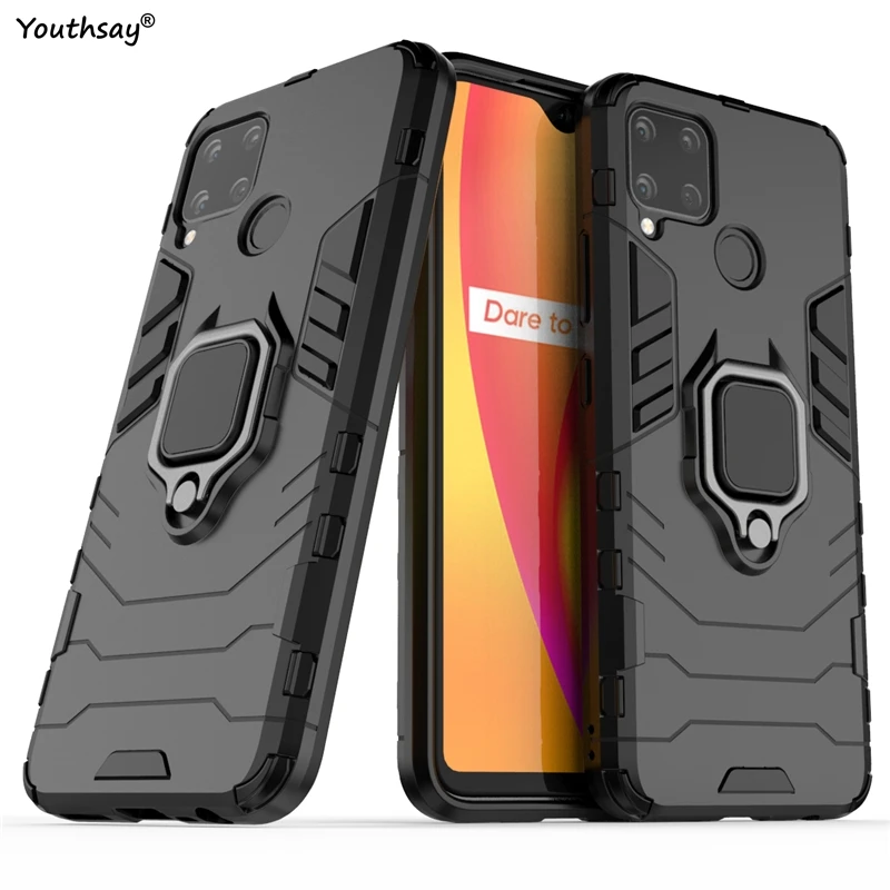 For Oppo Realme C15 Case Protective Case For Realme C15 C11 C21 C20 C12 C17 C21 Q3 Cover Armor Silicone Shell Finger Ring Cover