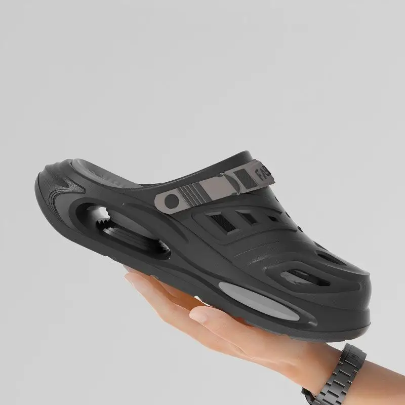 Men Hollow Slippers Men Summer Outer Wear New Trendy Thick-Soled Wear-Resistant Non-Slip Non-Stinky Feet Two-Wear Boys Slippers