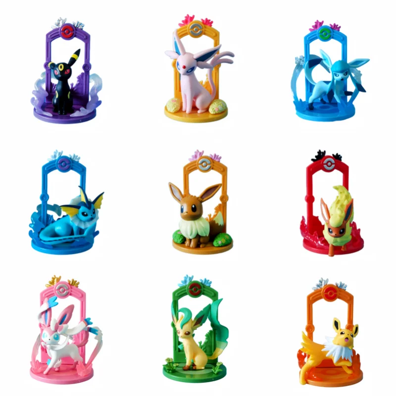 Pokemon Eevee Evolution Figures Set of 9 Vaporeon Espeon Umbreon Glaceon Sylveon Anime Model Toys Collectible Desk Display Gift