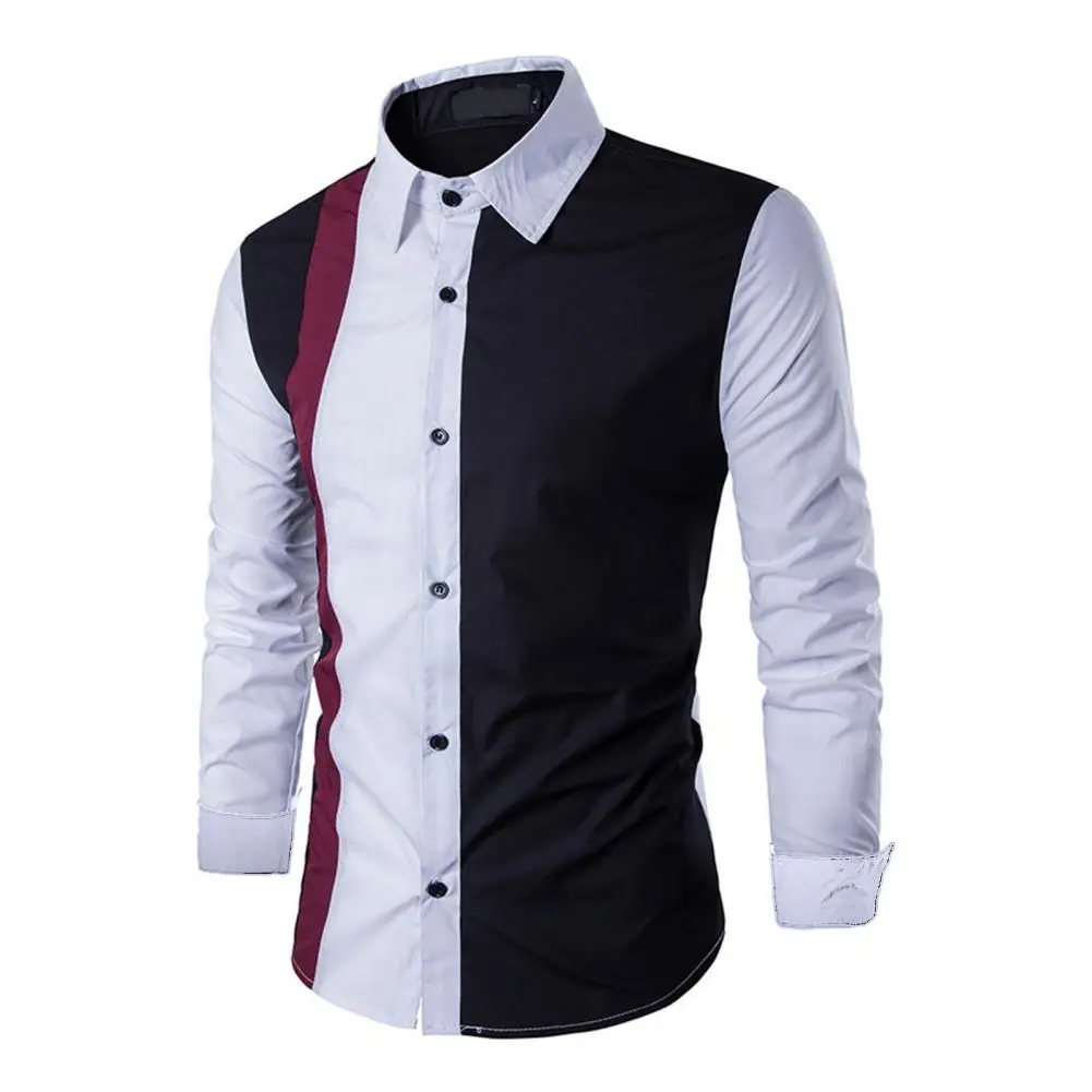 

2024 Men's Shirt Spliced Striped Luxurious and Comfortable Button Long Sleeve Suit Lapel Shirt Soft and Comfortable Material