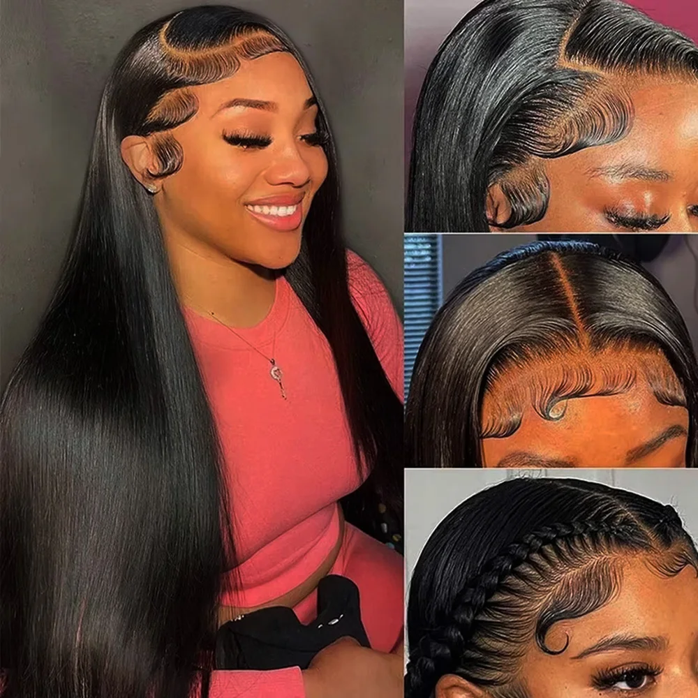 Natural Black Silky Bone Straight Extra Long Brazilian Virgin Human Hair Wig 46 Inch 13x6 HD Transparent Lace Front Pre Plucked Baby Hair Glueless Wear Go 200 Density For Black Women view 3