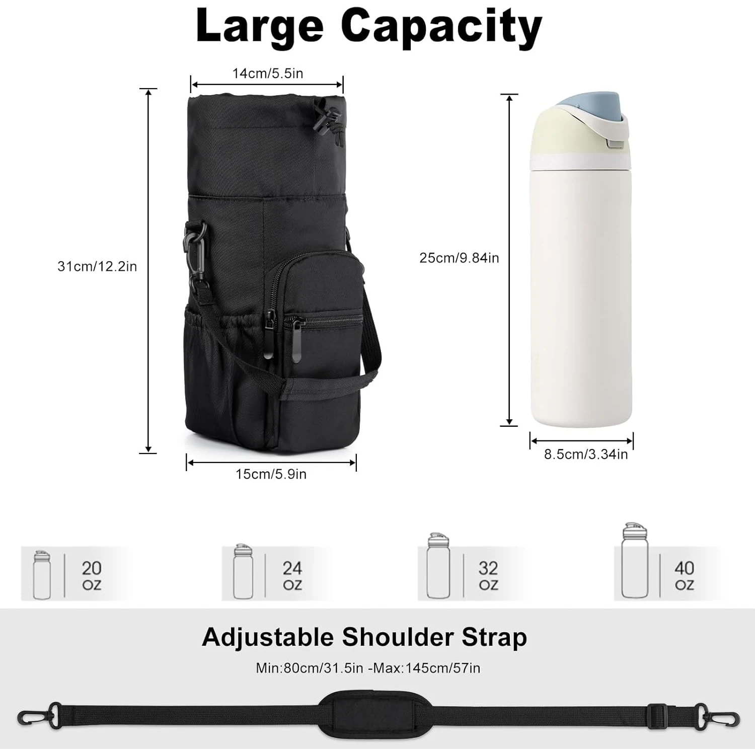 Water Bottle Holder with Strap 32oz 40oz 16 64oz Water Bottle Holder with Strap Insulated Water Bottle Carrier Sling Bag