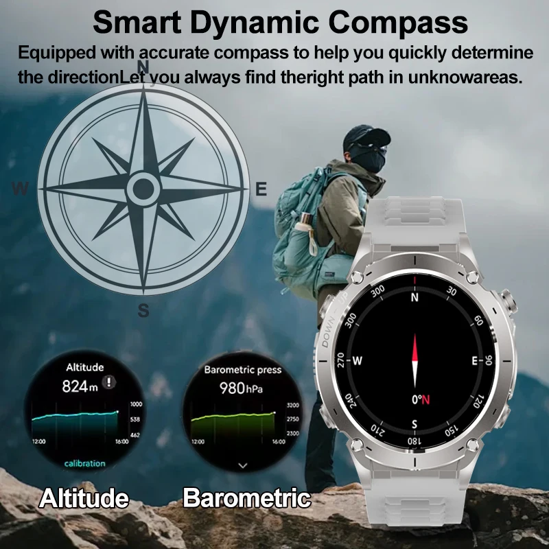 NOWOŚĆ dla HUAWEI outdoor Smart Watch Men 1.43'' AMOLED Display Outdoor Compass Wbudowany AGPS Bluetooth Call 10ATM SWIM Smartwatch