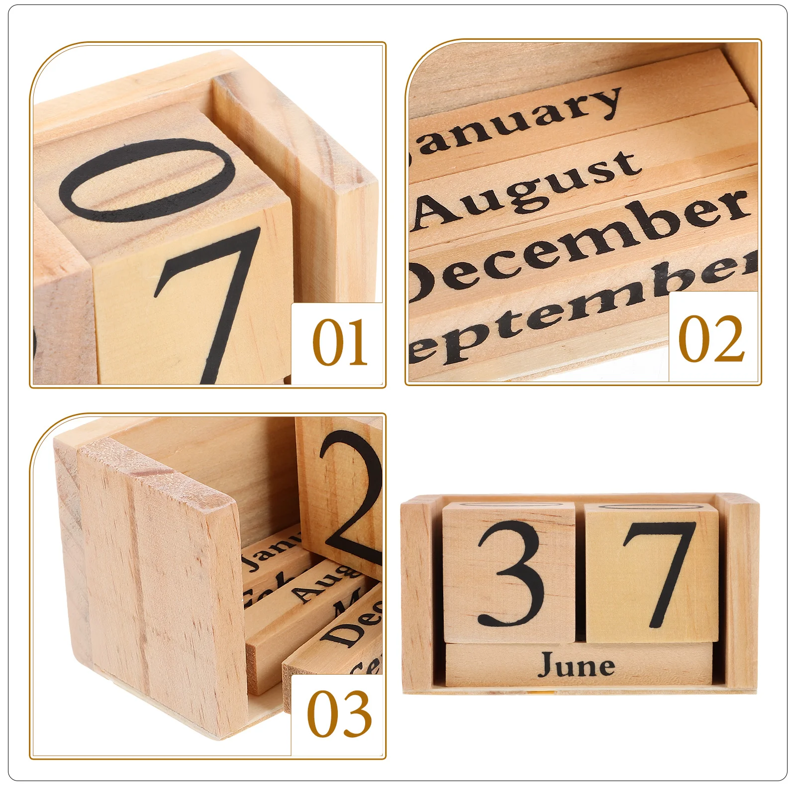 Freestanding Calendar Wooden Block Decor Daily Use Vintage Black Office Calender