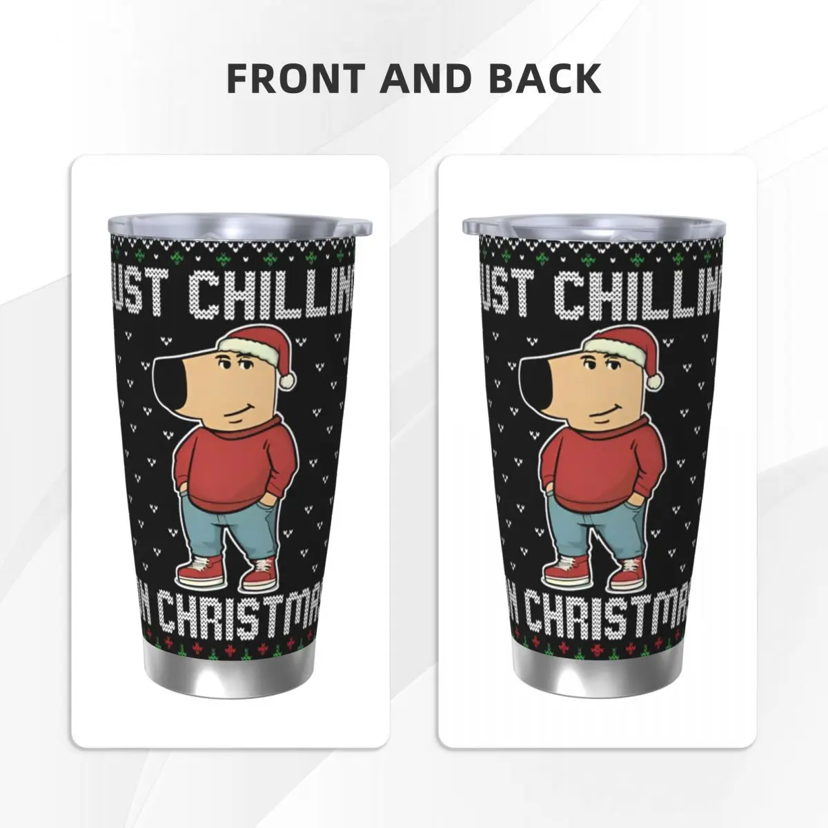 Just Chilling On Christmas Ugly Christmas Chill Guy Insulated Tumbler with Straws Lid Thermal Mug Office Home Car Bottle Cup