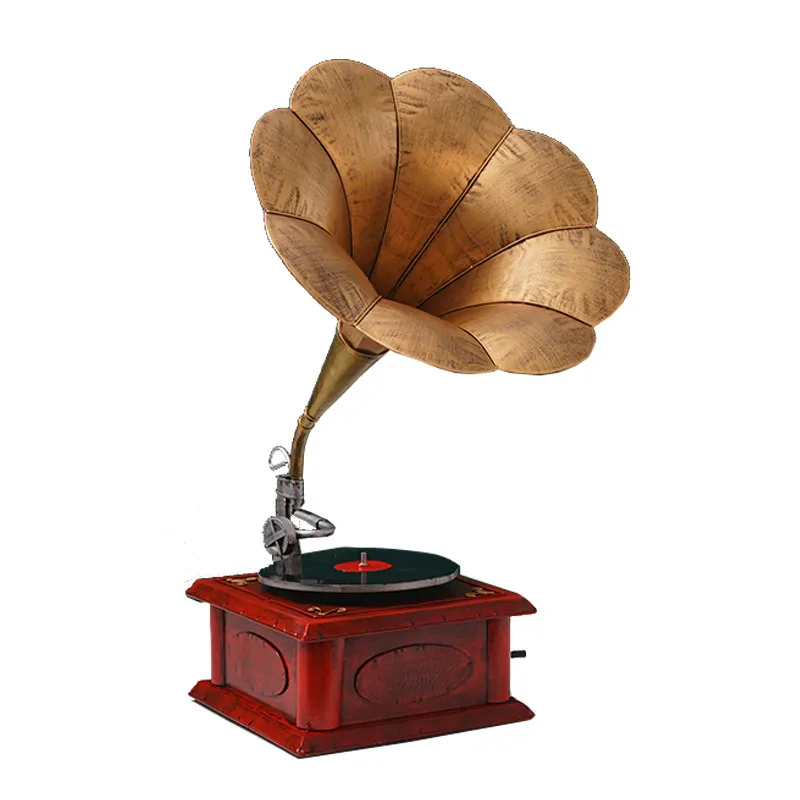 Antique Phonograph Replica Figurine, Republic of China Style Table Decor, Retro Shooting Prop for Studio & Indoor Scene Layout