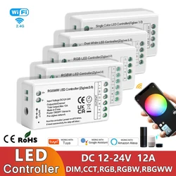 12A WiFi LED COB Light Strip Controller singolo doppio colore RGB RGBW RGBCW RGBWW RGB + CCT Tuya APP zigbe3.0 Smart Dimmer DC12-24V