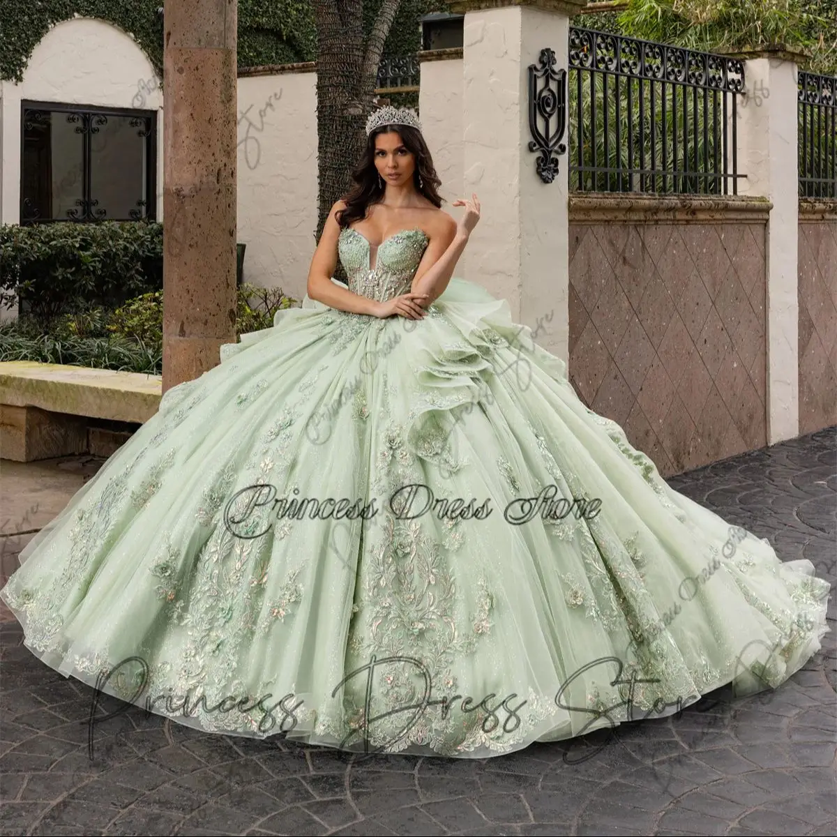 Elegent méxico princesa quinceanera vestido espartilho flor cristais contas vestidos de 15 anos vestido de festa de aniversário personalizado