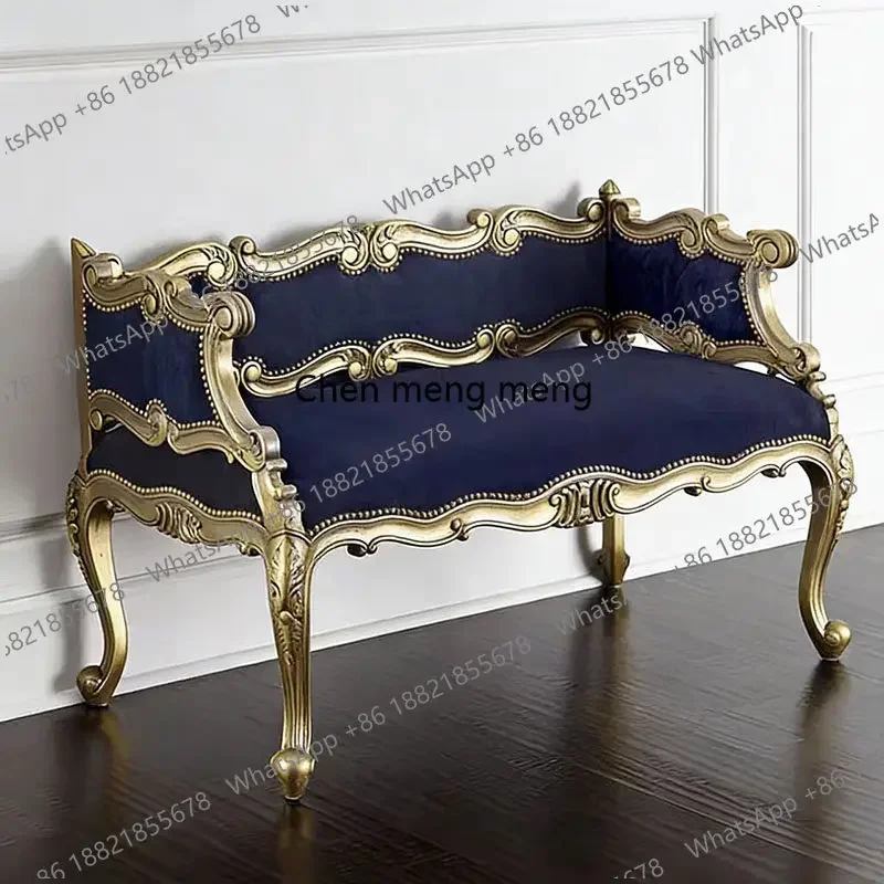 Q178 French solid wood carving flower gold sofa chair neoclassical shoe changing stool living room double bedside stool