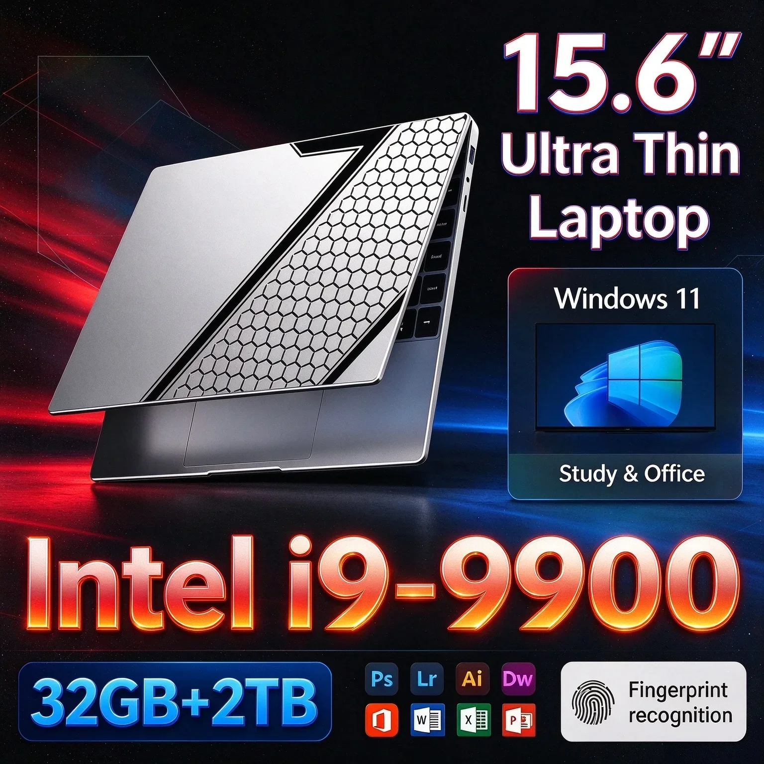 New 15.6'' Laptop PC Intel Core I9-9900 32GB RAM Choose 1TB or 2TB SSD Win11 Fingerprint Unlock Notebook For Gaming Office Study