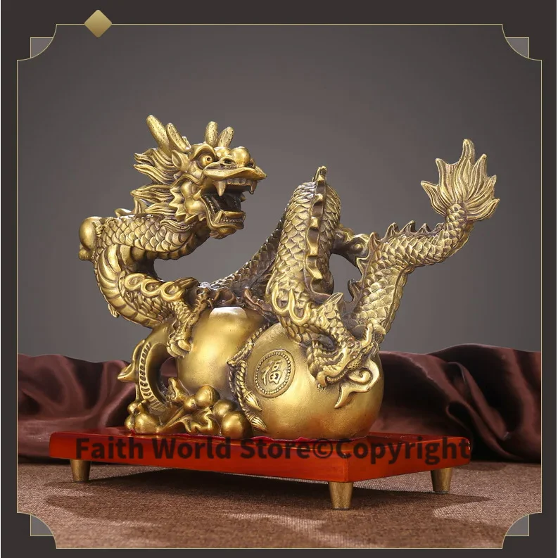تمثال من النحاس الذهبي التنين 2023 كبير جلب الثروة الكنز المنزل مخزن الأعمال المال رسم التميمة الحظ حظا سعيدا