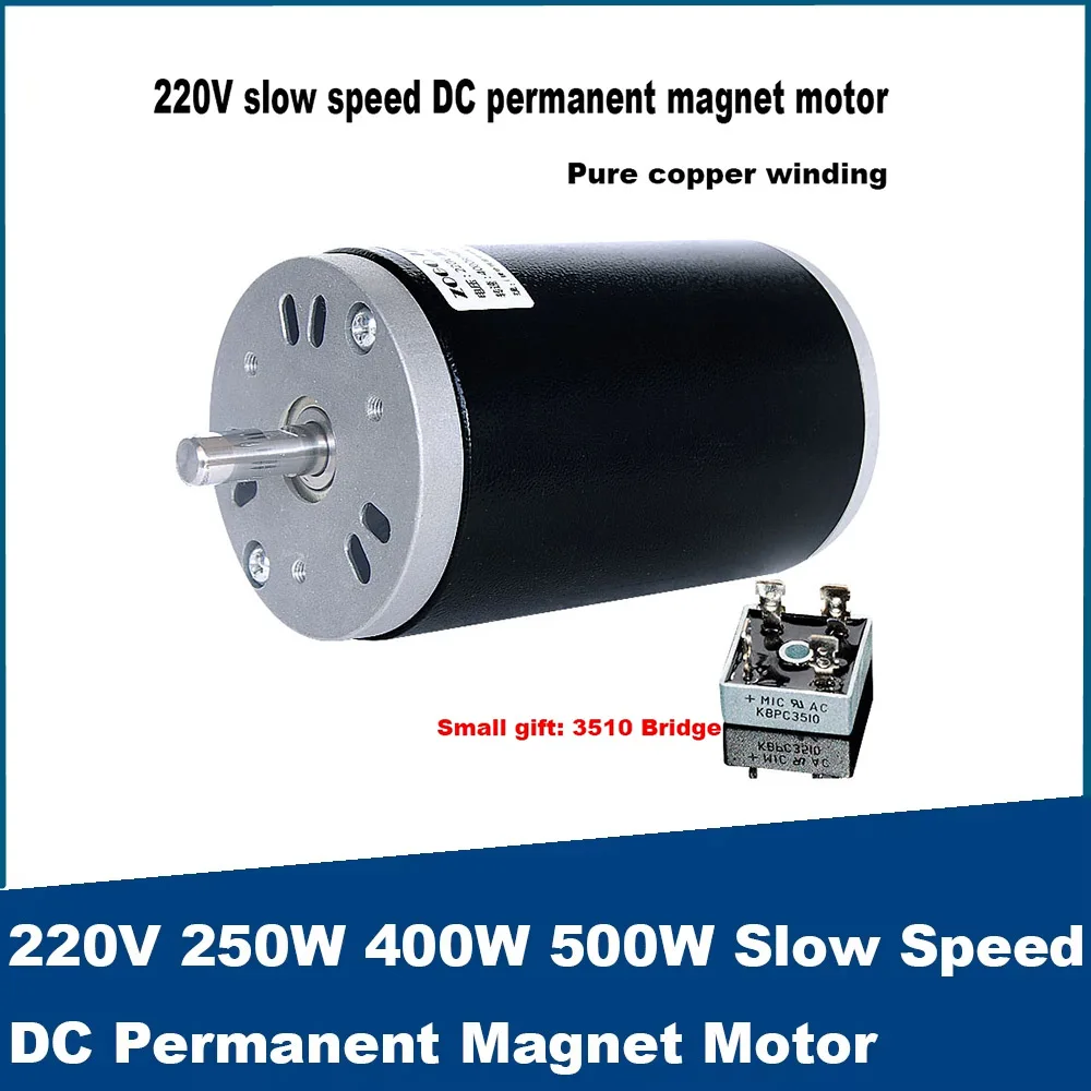 220V DC Permanent Magnet Motor Slow Speed Low Noise Motor 250W 400W 500W Pure Copper Wound Double Bearing CW CCW